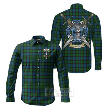 McCoy Tartan Long Sleeve Button Shirt with Family Crest Celtic Skull Style Men's Shirt S - Tartan Vibes Clothing