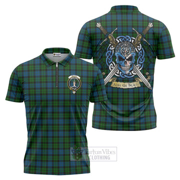 McCoy Tartan Zipper Polo Shirt with Family Crest Celtic Skull Style Unisex - Tartan Vibes Clothing