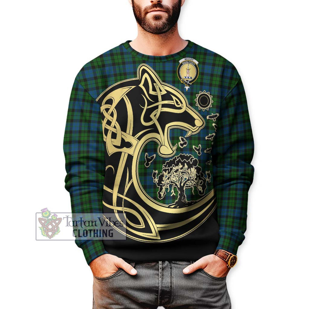 McCoy Tartan Sweatshirt with Family Crest Celtic Wolf Style Unisex - Tartan Vibes Clothing