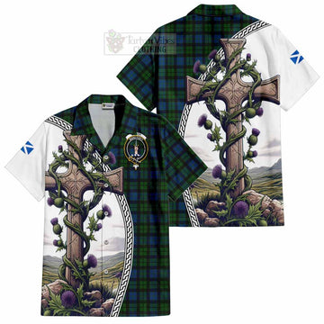 McCoy Tartan Hawaiian Shirt with Family Crest and St. Andrew's Cross Accented by Thistle Vines Kid - Tartan Vibes Clothing