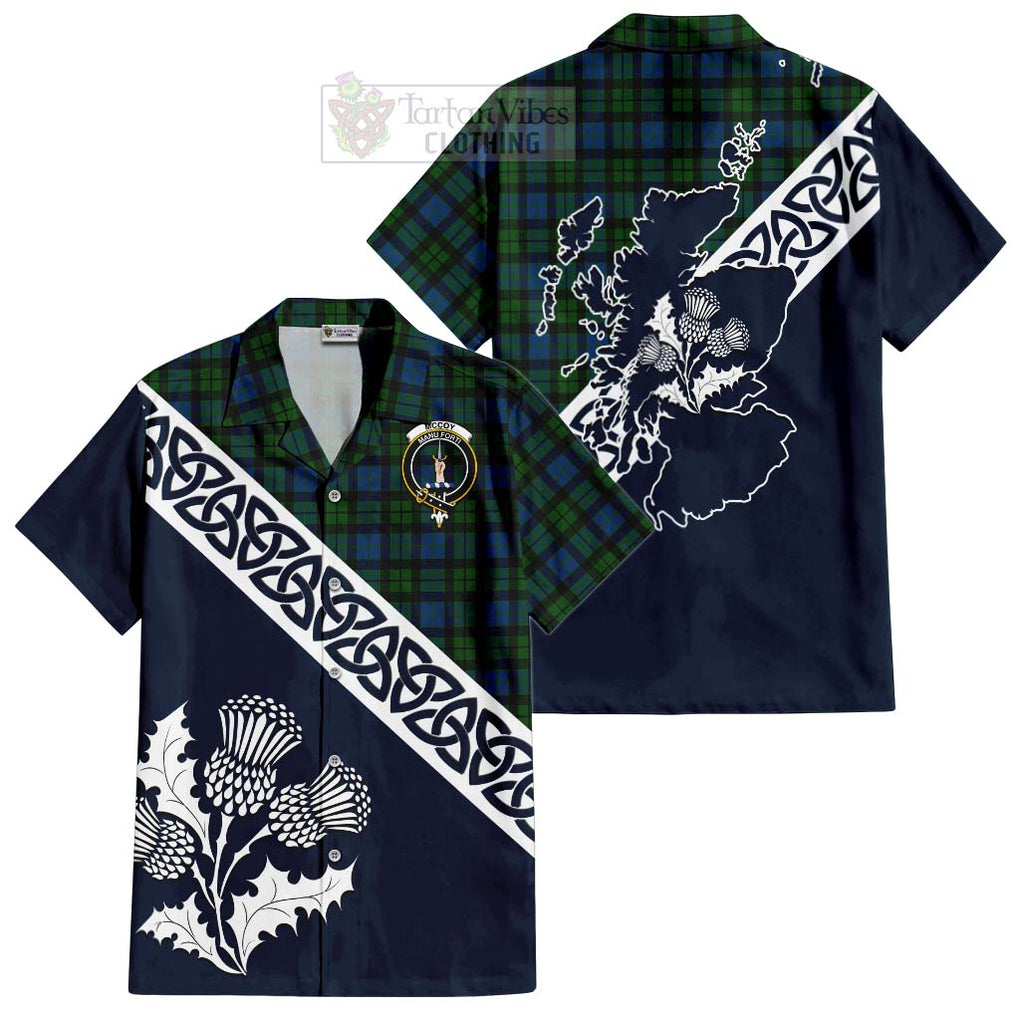 McCoy Tartan Hawaiian Shirt Featuring Thistle and Scotland Map Kid - Tartan Vibes Clothing