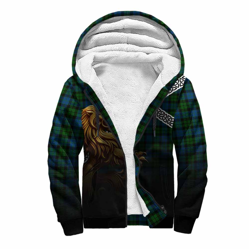 McCoy Crest Tartan Sherpa Hoodie with Golden Lion Emblem Celtic Style Unisex S - Tartan Vibes Clothing