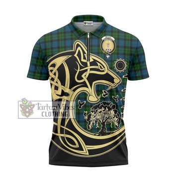 McCoy Tartan Zipper Polo Shirt with Family Crest Celtic Wolf Style - Tartan Vibes Clothing