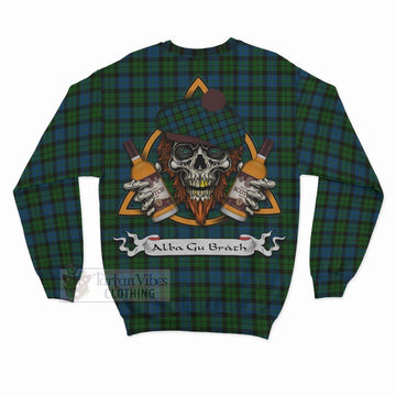 McCoy Tartan Sweatshirt with Family Crest and Bearded Skull Holding Bottles of Whiskey - Tartan Vibes Clothing