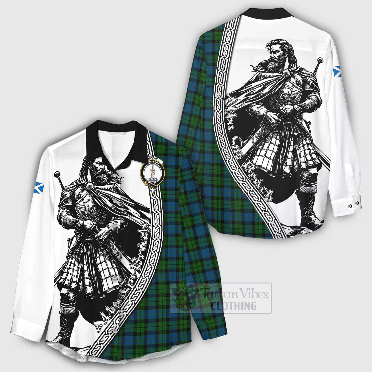 McCoy Tartan Clan Crest Women's Casual Shirt with Highlander Warrior Celtic Style - Tartan Vibes Clothing