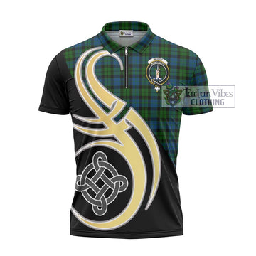 McCoy Tartan Zipper Polo Shirt with Family Crest and Celtic Symbol Style - Tartan Vibes Clothing