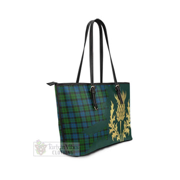 Tartan Vibes Clothing McCoy Tartan Leather Tote Bag Gold Thistle Style
