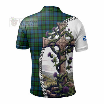 McCoy Tartan Polo Shirt with Family Crest and St. Andrew's Cross Accented by Thistle Vines - Tartan Vibes Clothing