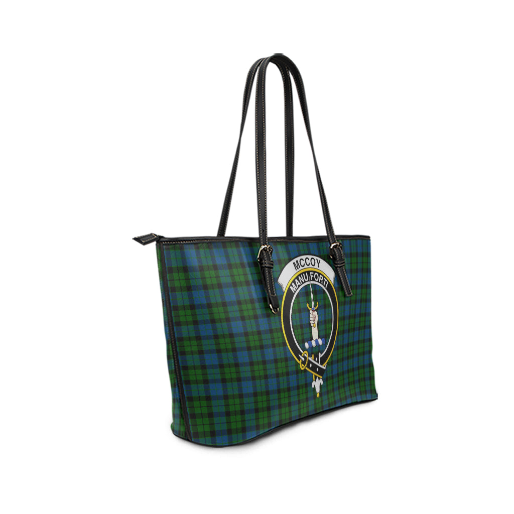 McCoy Tartan Leather Tote Bag with Family Crest - Tartan Vibes Clothing
