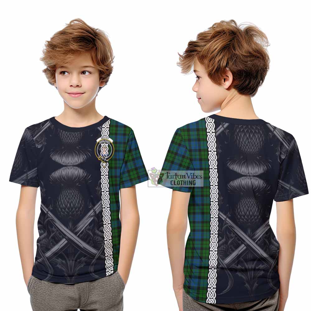 McCoy Tartan Kid T-Shirt with Family Crest Cross Sword Thistle Celtic Vibes - Tartan Vibes Clothing