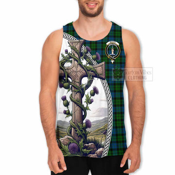 McCoy Tartan Men's Tank Top with Family Crest and St. Andrew's Cross Accented by Thistle Vines - Tartan Vibes Clothing