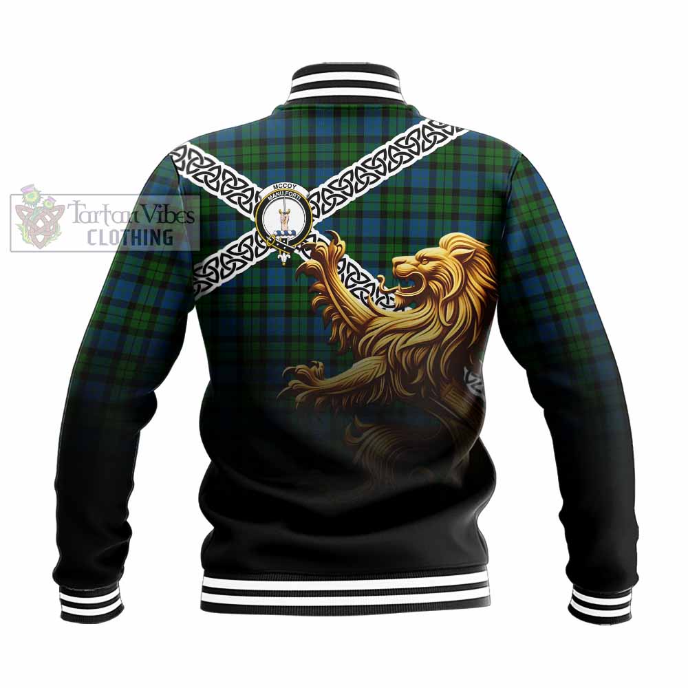 McCoy Crest Tartan Baseball Jacket with Golden Lion Emblem Celtic Style - Tartan Vibes Clothing