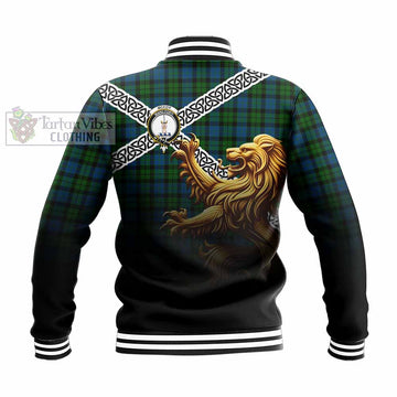 Tartan Vibes Clothing McCoy Crest Tartan Baseball Jacket with Golden Lion Emblem Celtic Style