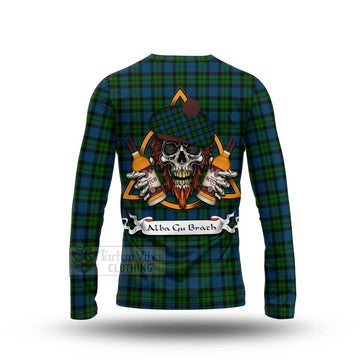 McCoy Tartan Long Sleeve T-Shirt with Family Crest and Bearded Skull Holding Bottles of Whiskey - Tartan Vibes Clothing