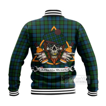 McCoy Tartan Baseball Jacket with Family Crest and Bearded Skull Holding Bottles of Whiskey - Tartan Vibes Clothing