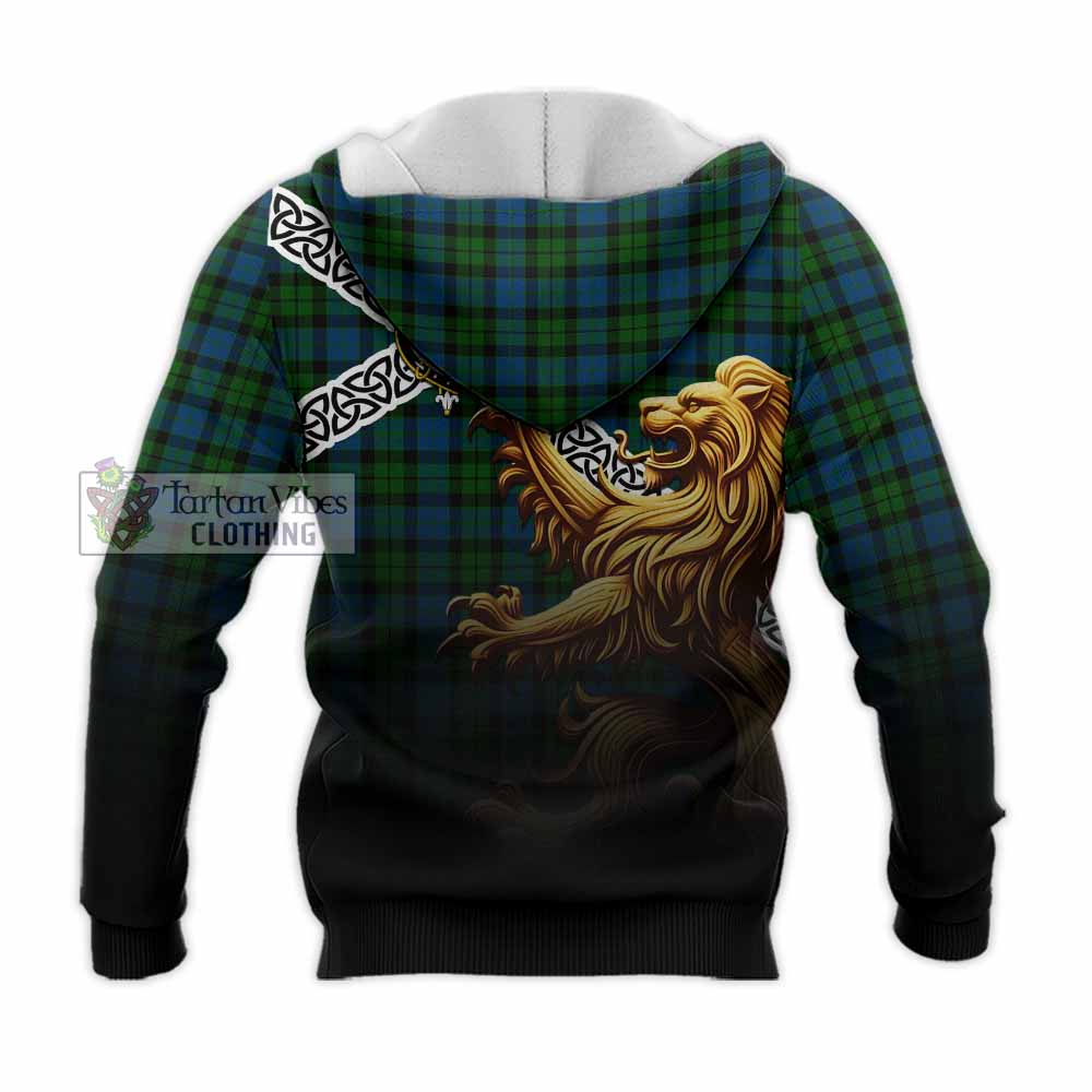 McCoy Crest Tartan Knitted Hoodie with Golden Lion Emblem Celtic Style - Tartan Vibes Clothing