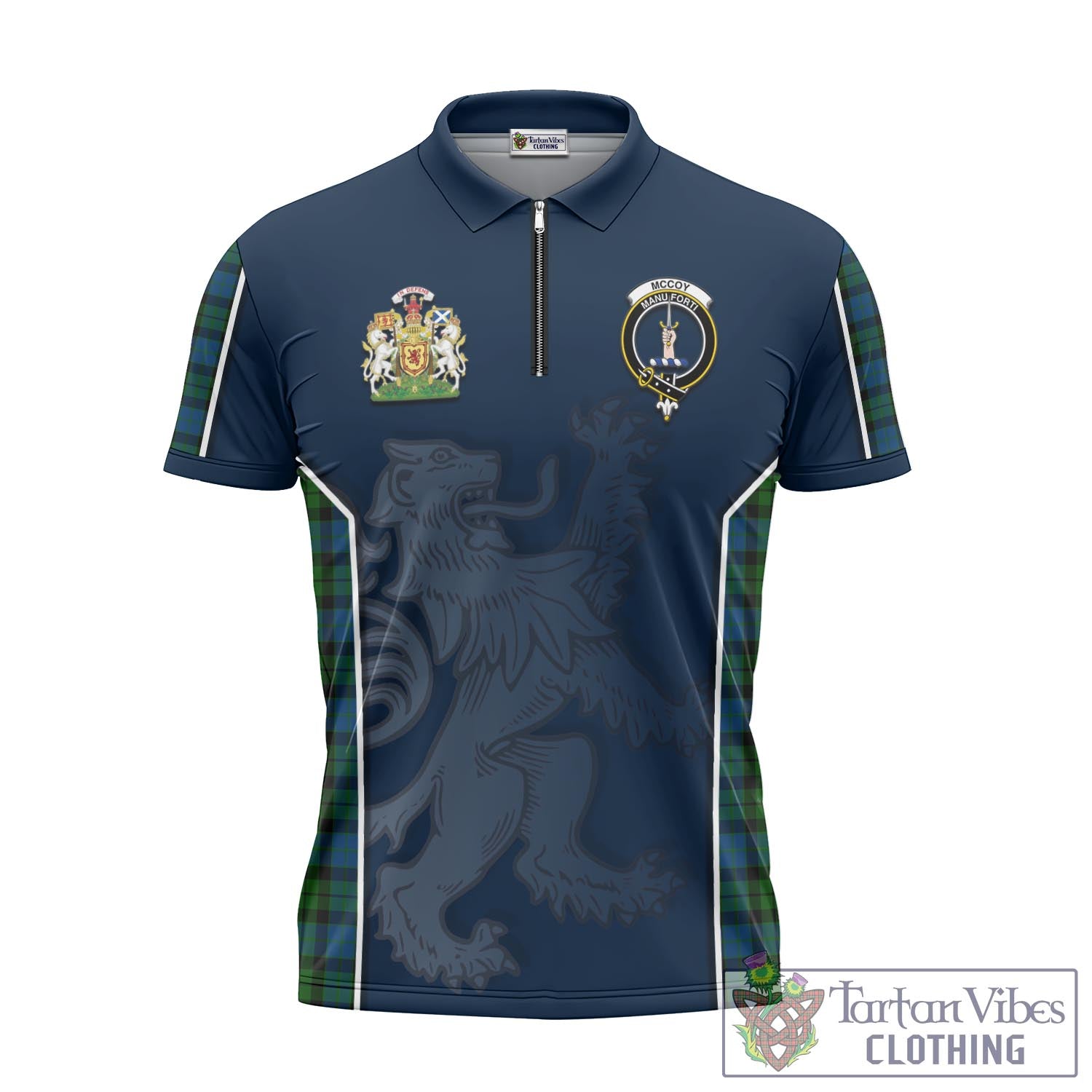 Tartan Vibes Clothing McCoy Tartan Zipper Polo Shirt with Family Crest and Lion Rampant Vibes Sport Style
