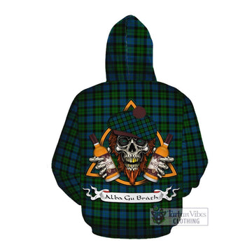 McCoy Tartan Cotton Hoodie with Family Crest and Bearded Skull Holding Bottles of Whiskey Pullover Hoodie - Tartan Vibes Clothing