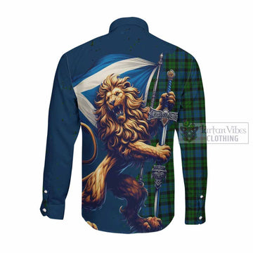 McCoy Tartan Family Crest Long Sleeve Button Shirt with Scottish Majestic Lion Men's Shirt - Tartan Vibes Clothing
