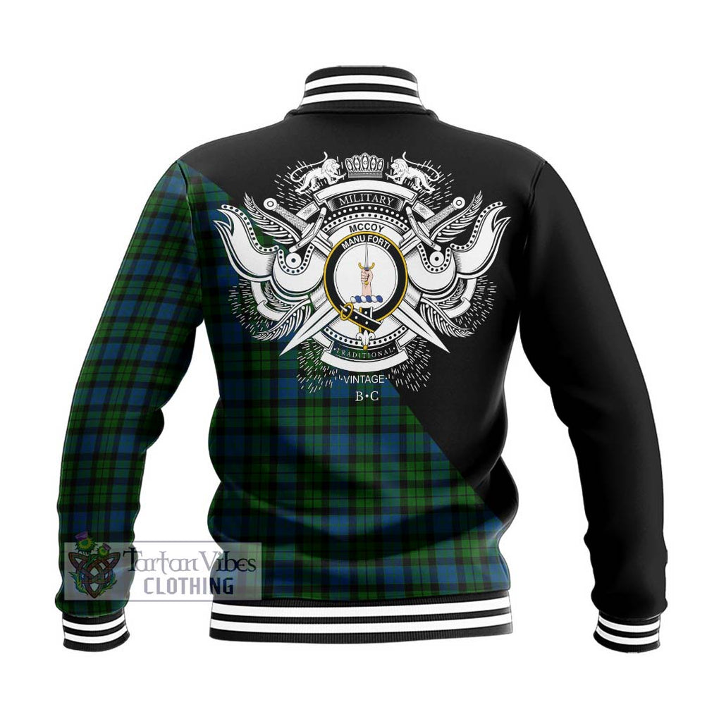McCoy Tartan Baseball Jacket with Family Crest and Military Logo Style - Tartan Vibes Clothing