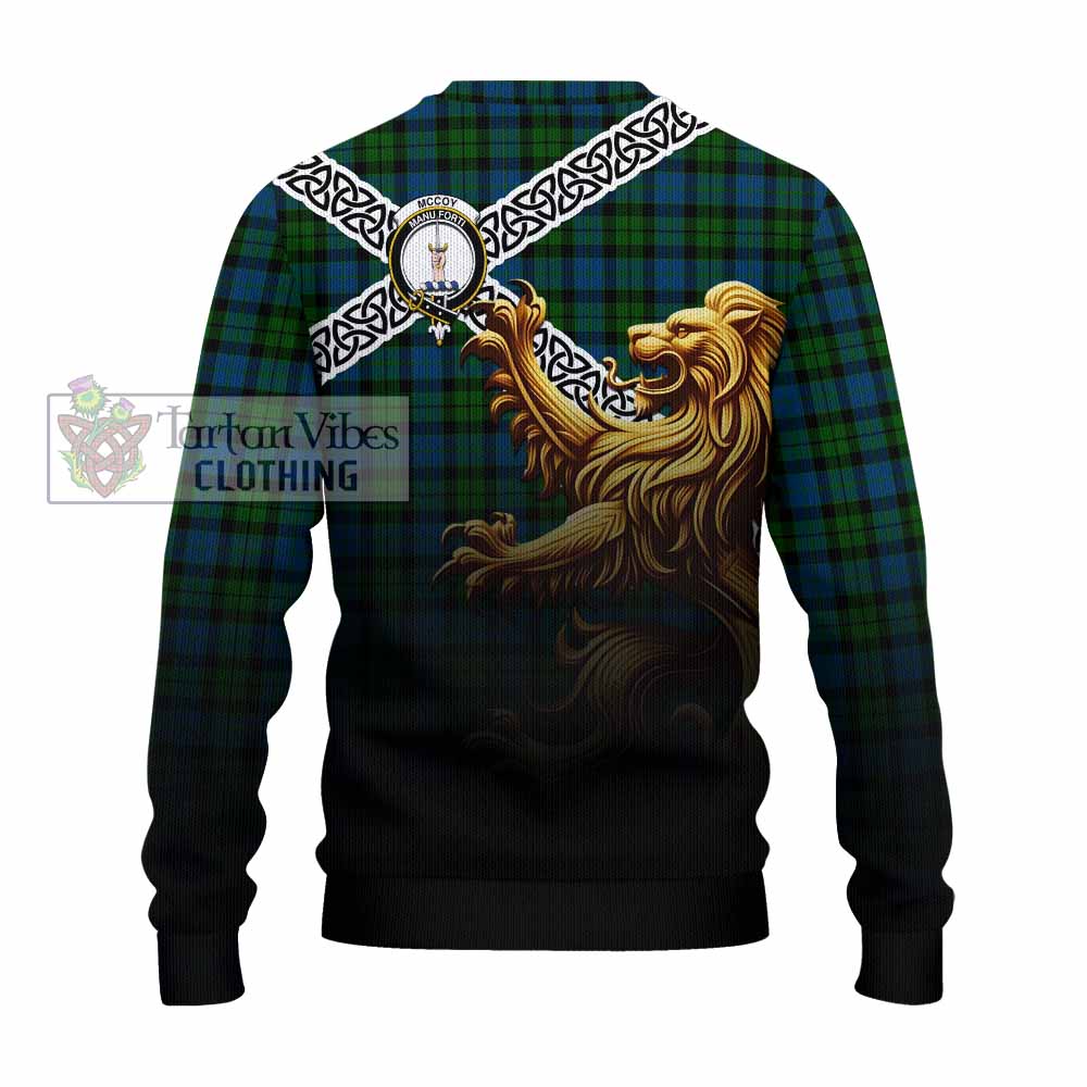McCoy Crest Tartan Knitted Sweater with Golden Lion Emblem Celtic Style - Tartan Vibes Clothing