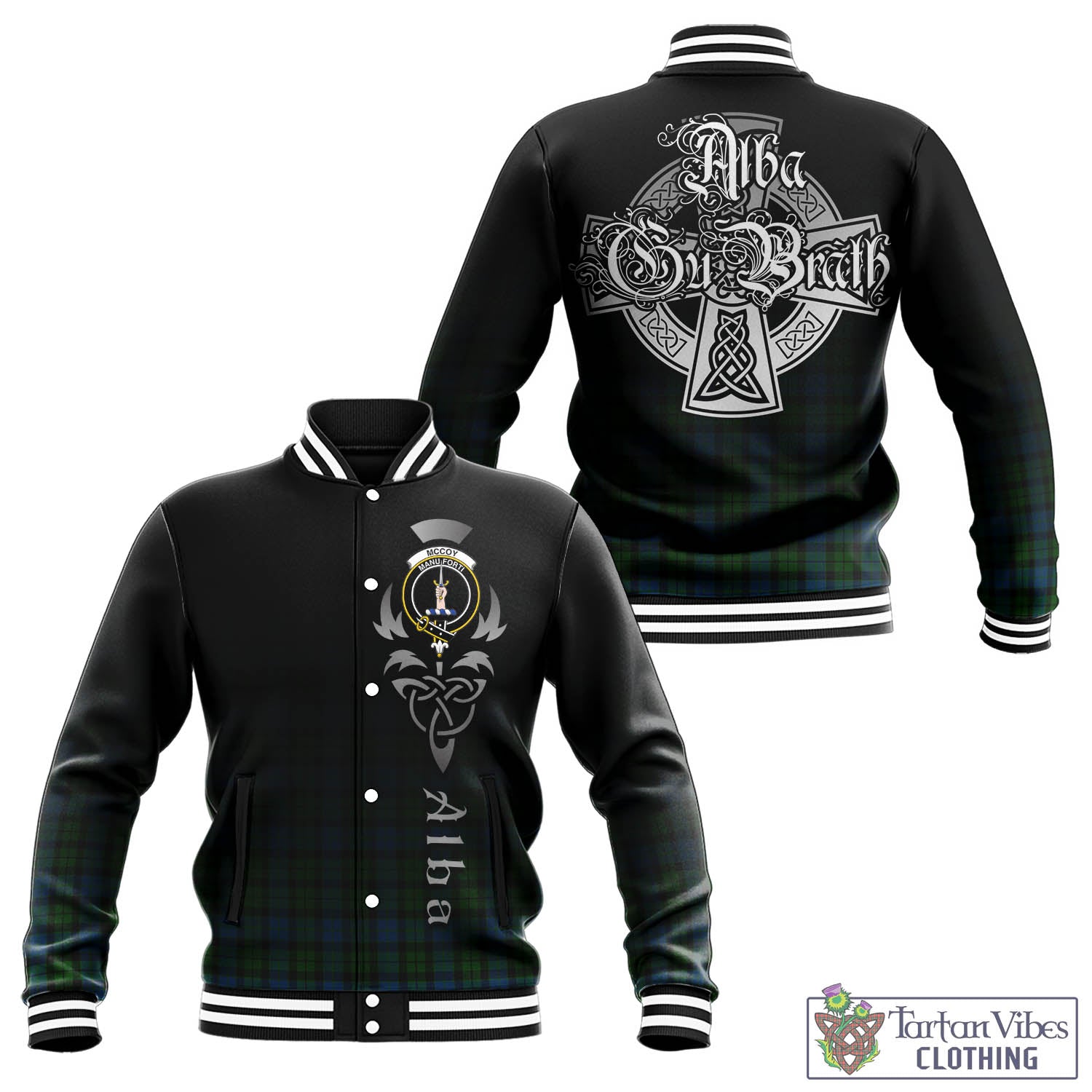 McCoy Tartan Baseball Jacket Featuring Alba Gu Brath Family Crest Celtic Inspired - Tartan Vibes Clothing