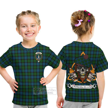McCoy Tartan Kid T-Shirt with Family Crest and Bearded Skull Holding Bottles of Whiskey - Tartan Vibes Clothing