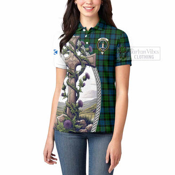 McCoy Tartan Women's Polo Shirt with Family Crest and St. Andrew's Cross Accented by Thistle Vines - Tartan Vibes Clothing