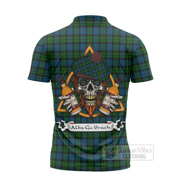 McCoy Tartan Zipper Polo Shirt with Family Crest and Bearded Skull Holding Bottles of Whiskey - Tartan Vibes Clothing