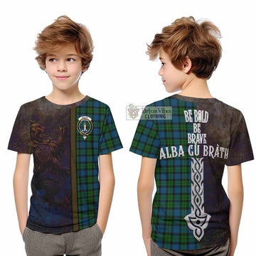 Tartan Vibes Clothing McCoy Tartan Family Crest Kid T-Shirt Alba Gu Brath Be Brave Lion Ancient Style