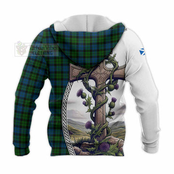McCoy Tartan Knitted Hoodie with Family Crest and St. Andrew's Cross Accented by Thistle Vines