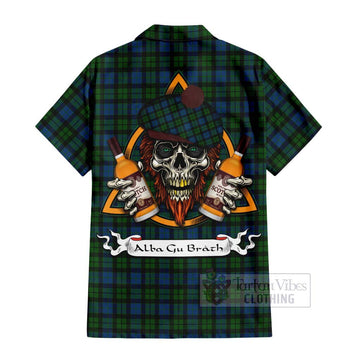 McCoy Tartan Hawaiian Shirt with Family Crest and Bearded Skull Holding Bottles of Whiskey - Tartan Vibes Clothing