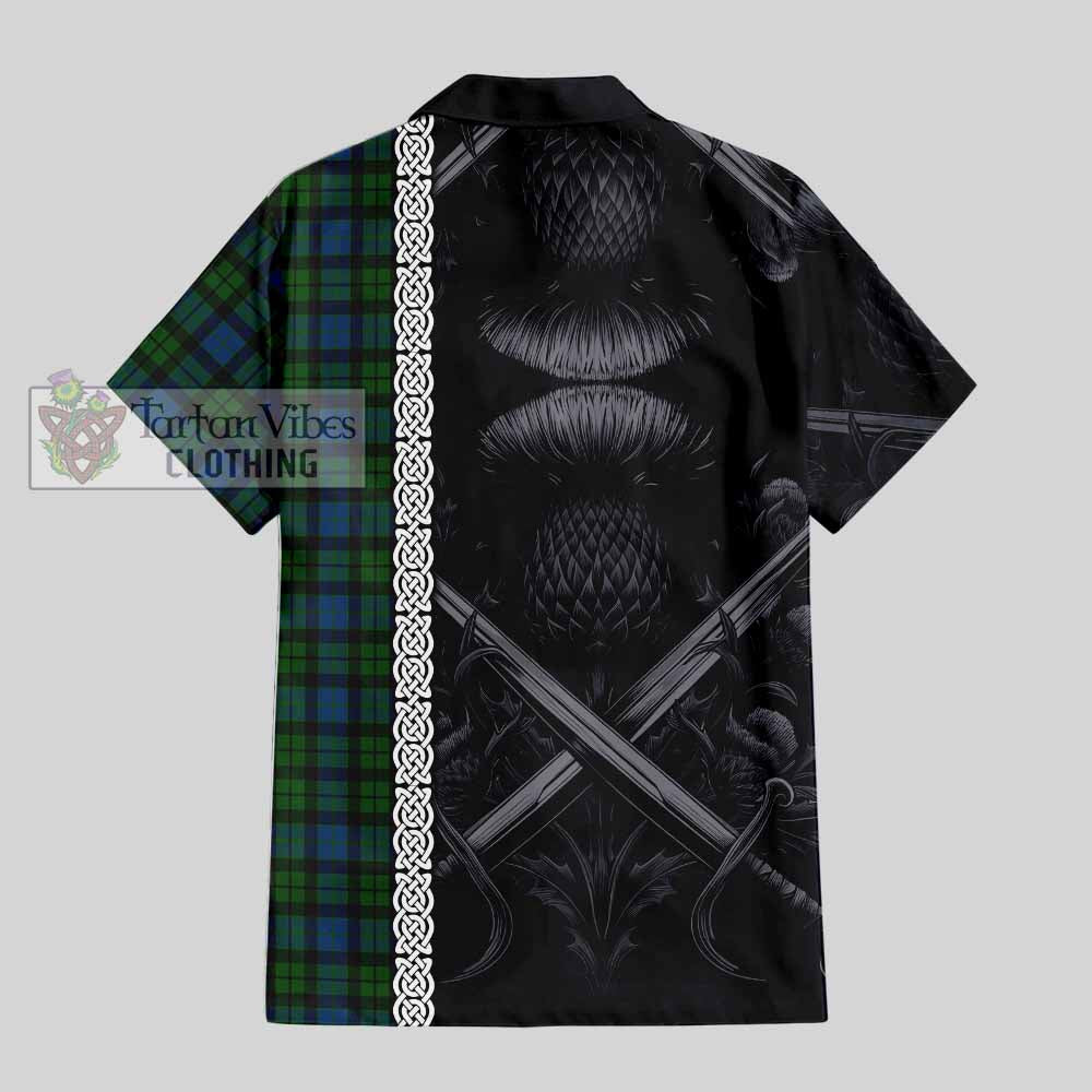 McCoy Tartan Hawaiian Shirt with Family Crest Cross Sword Thistle Celtic Vibes - Tartan Vibes Clothing