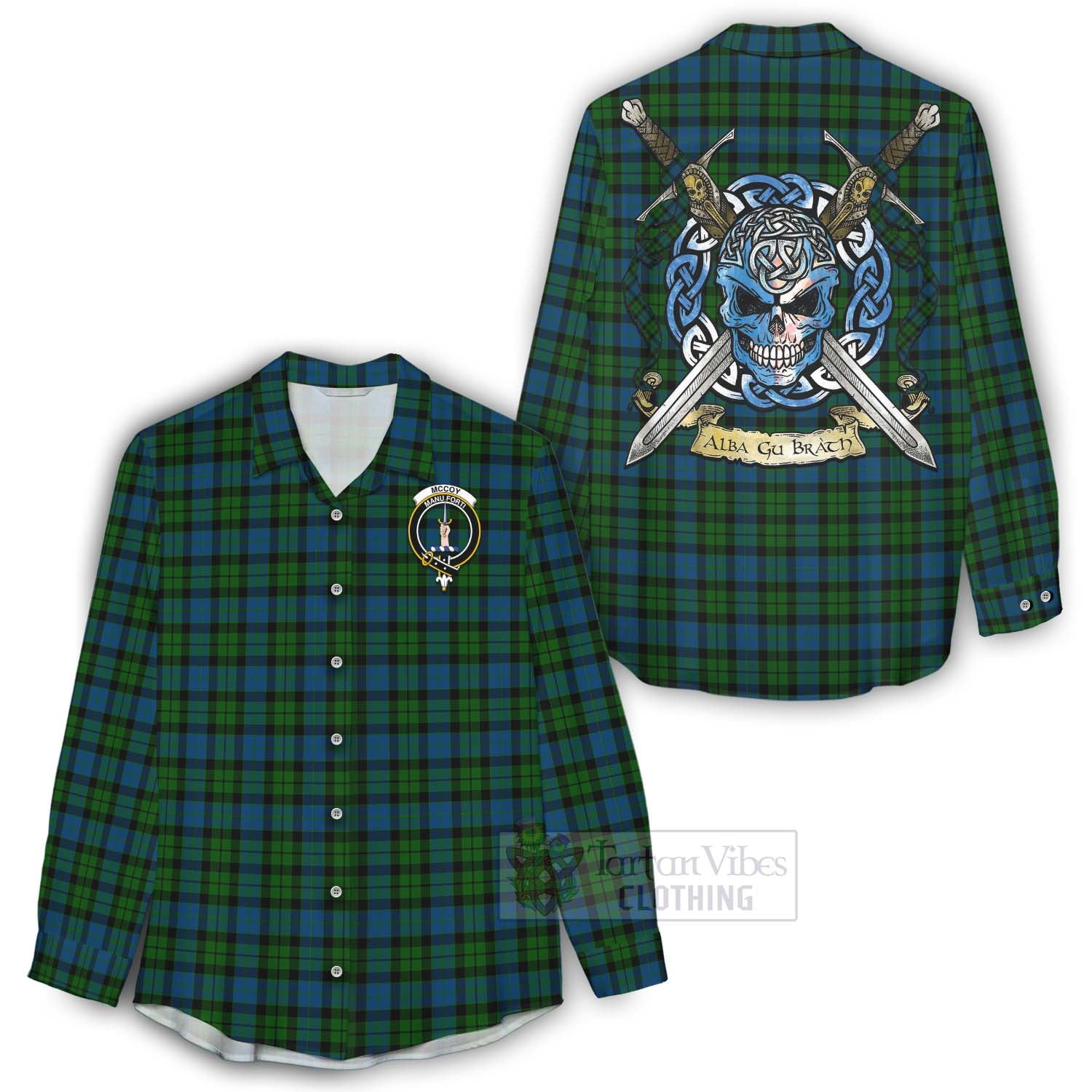 McCoy Tartan Women's Casual Shirt with Family Crest Celtic Skull Style - Tartan Vibes Clothing