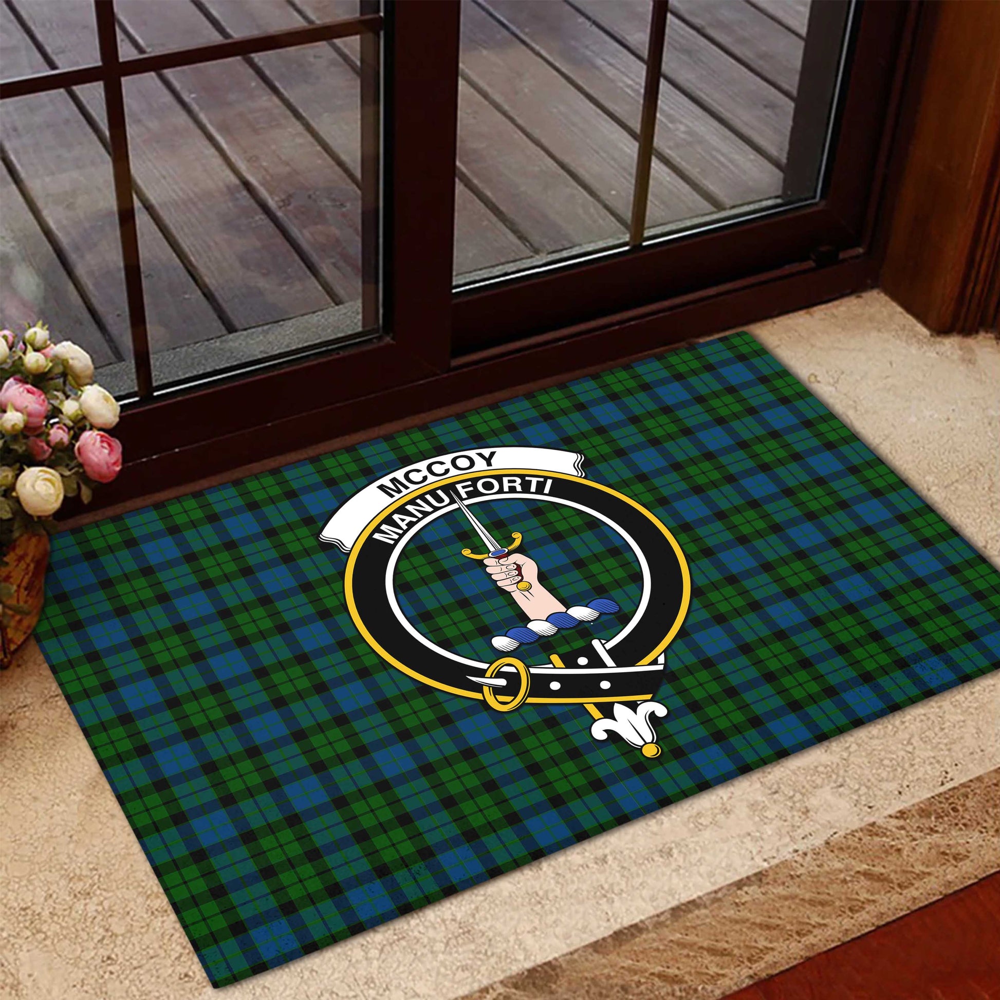 McCoy Tartan Door Mat with Family Crest - Tartanvibesclothing
