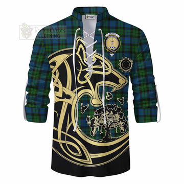 McCoy Tartan Ghillie Kilt Shirt with Family Crest Celtic Wolf Style - Tartan Vibes Clothing