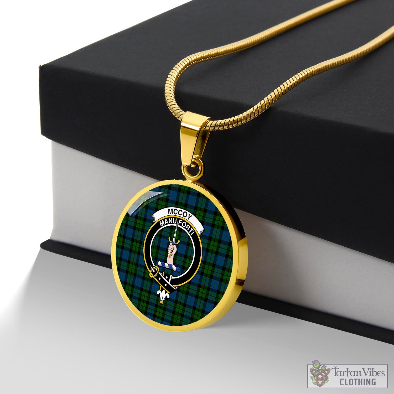 Tartan Vibes Clothing McCoy Tartan Circle Necklace with Family Crest