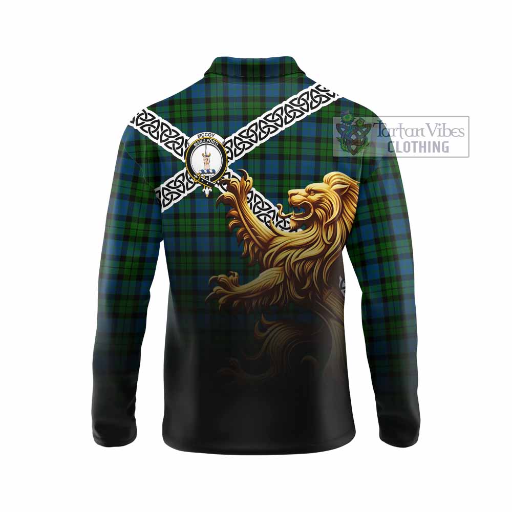McCoy Crest Tartan Long Sleeve Polo Shirt with Golden Lion Emblem Celtic Style - Tartan Vibes Clothing