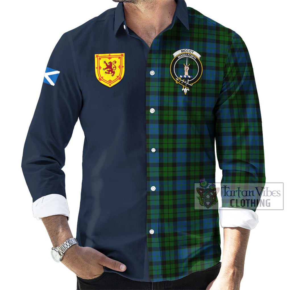 McCoy Tartan Long Sleeve Button Shirt Alba with Scottish Lion Royal Arm Half Style Men's Shirt - Tartan Vibes Clothing