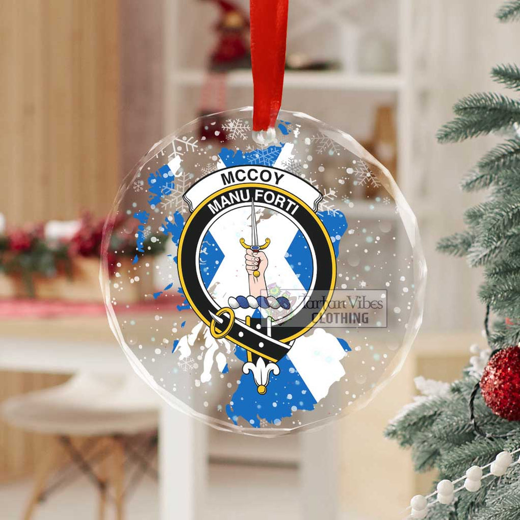 McCoy Clan Crest Christmas Glass Ornament with Scotland Map - 2D-tartanvibesclothing