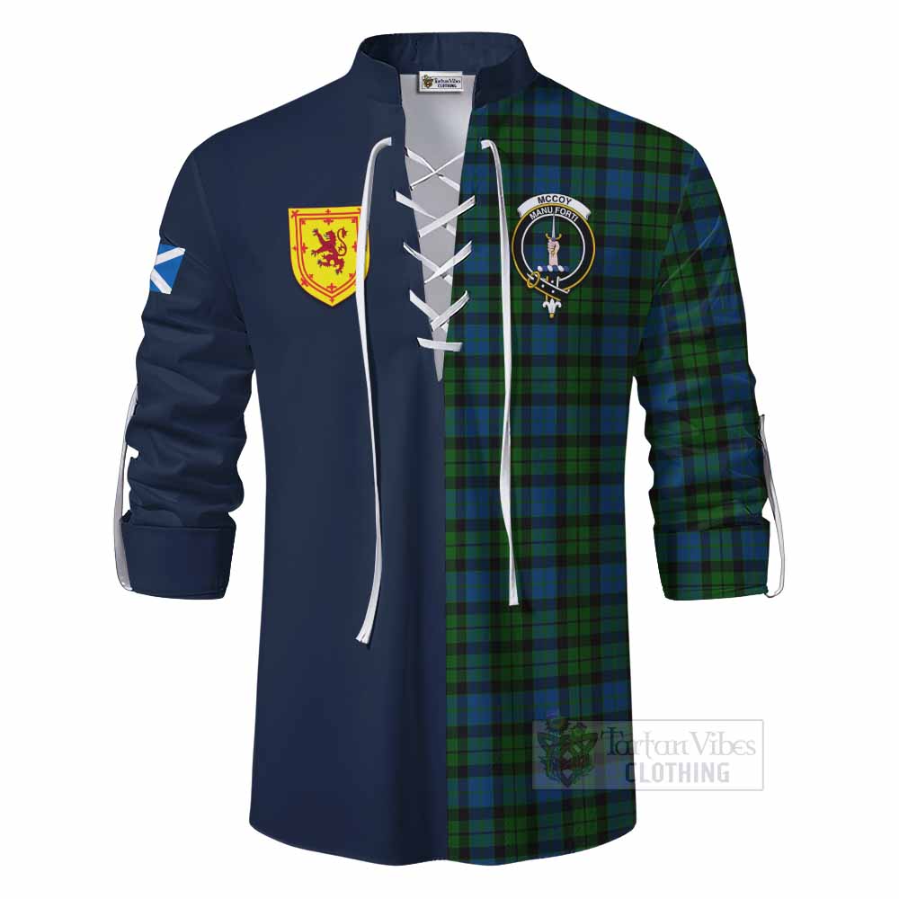 McCoy Tartan Ghillie Kilt Shirt Alba with Scottish Lion Royal Arm Half Style - Tartan Vibes Clothing