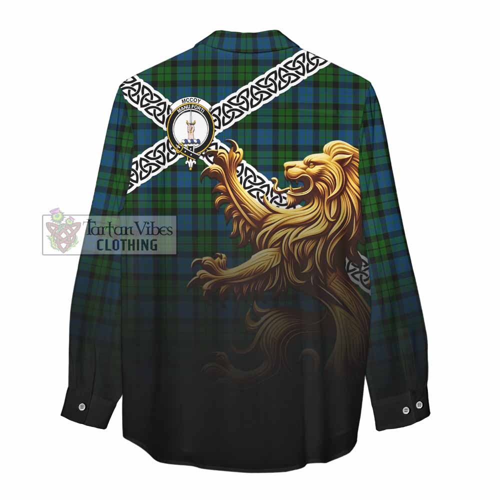 McCoy Crest Tartan Women's Casual Shirt with Golden Lion Emblem Celtic Style - Tartan Vibes Clothing