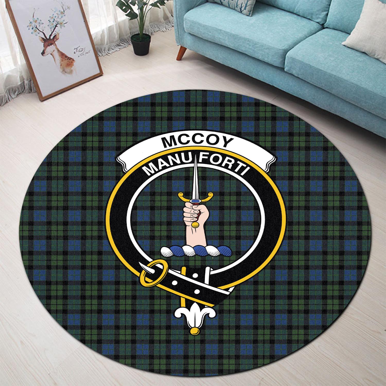 mccoy-tartan-round-rug-with-family-crest