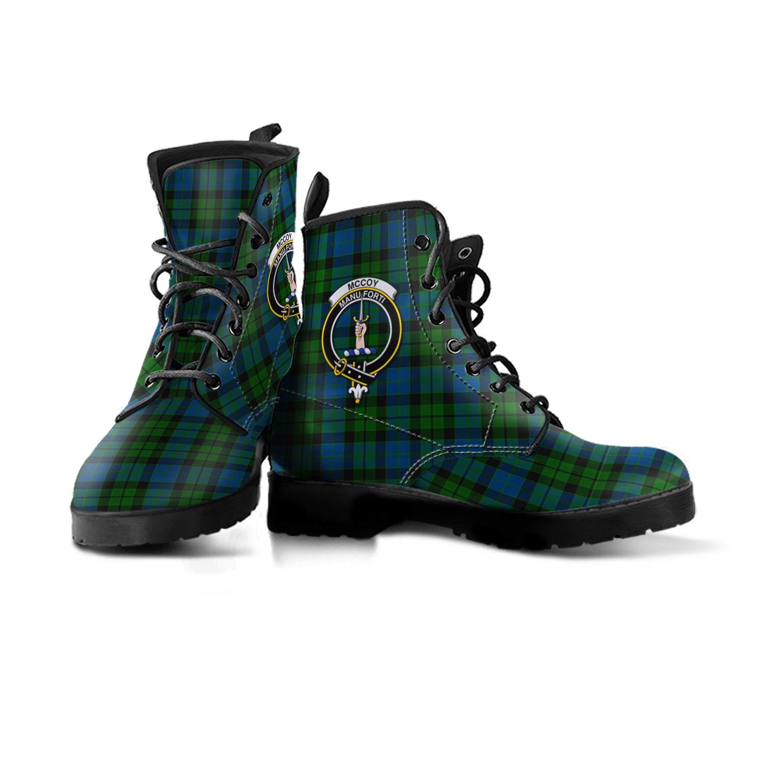 McCoy Tartan Leather Boots with Family Crest - Tartan Vibes Clothing