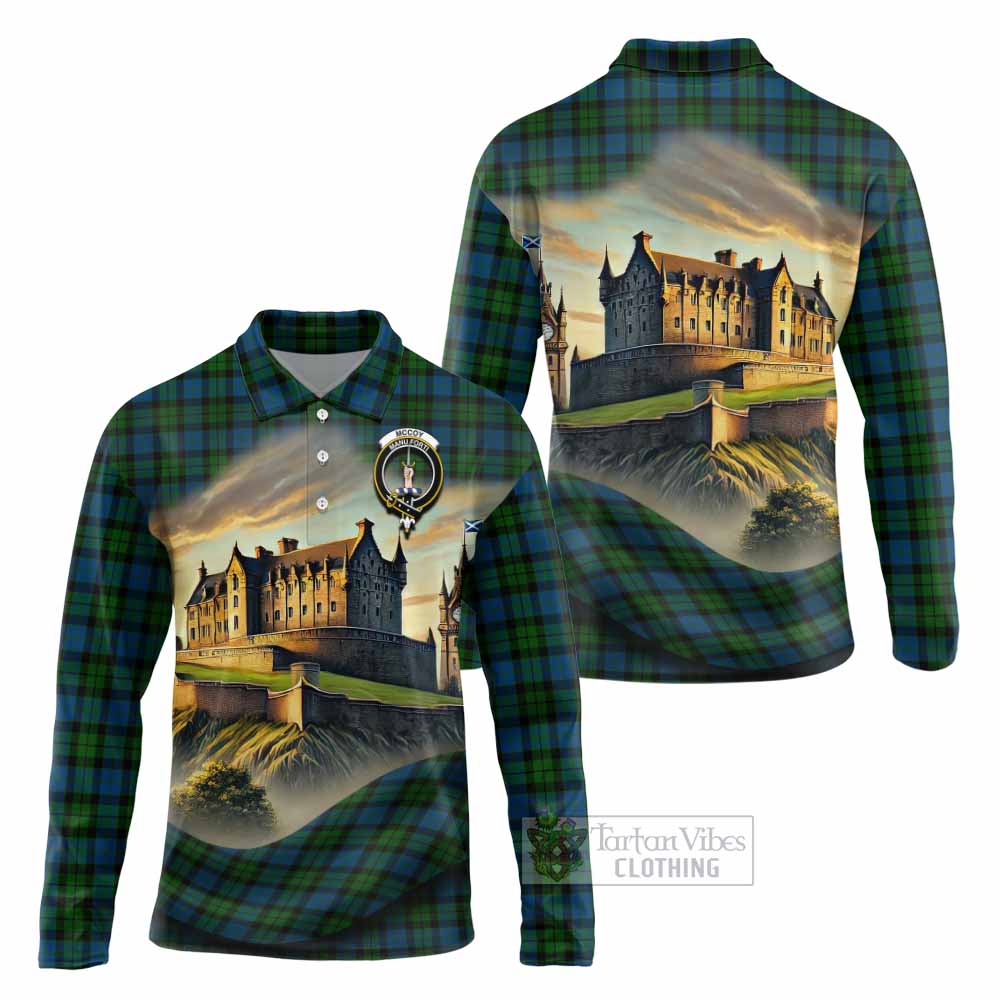 McCoy Tartan Family Crest Long Sleeve Polo Shirt with Scottish Ancient Castle Style - Tartan Vibes Clothing
