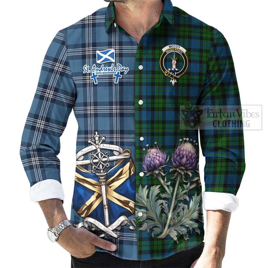 McCoy Tartan Long Sleeve Button Shirt Happy St. Andrew's Day Half Tartan Style - Tartan Vibes Clothing