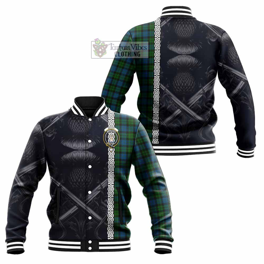 McCoy Tartan Baseball Jacket with Family Crest Cross Sword Thistle Celtic Vibes - Tartan Vibes Clothing