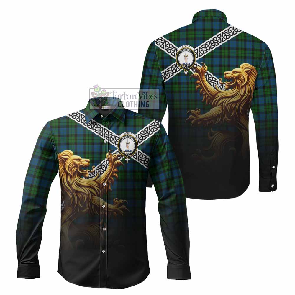 McCoy Crest Tartan Long Sleeve Button Shirt with Golden Lion Emblem Celtic Style - Tartan Vibes Clothing