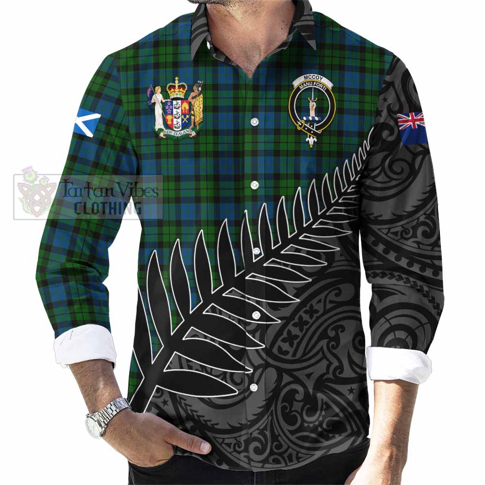 McCoy Crest Tartan Long Sleeve Button Shirt with New Zealand Silver Fern Half Style - Tartan Vibes Clothing