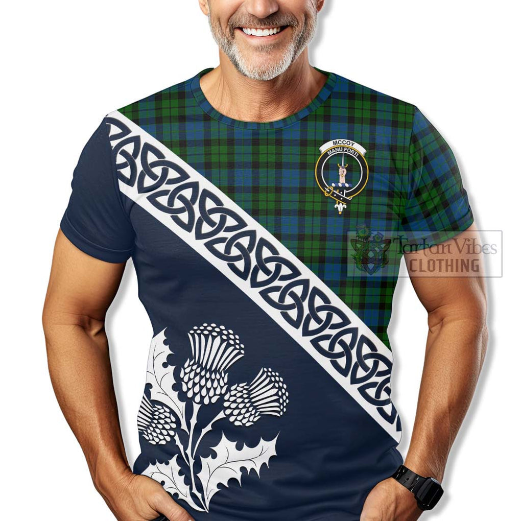 McCoy Tartan T-Shirt Featuring Thistle and Scotland Map - Tartanvibesclothing Store